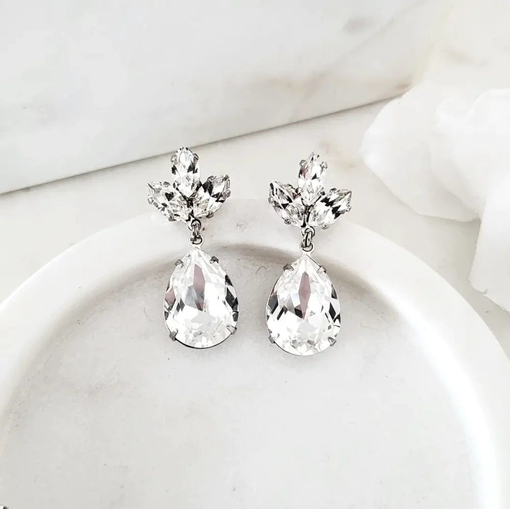 Anastasia Silver Crystal Bridal Drop Earrings – Elegant Wedding Jewelry for Brides, Bridesmaids & Formal Events | Perfect for Weddings, Prom & Evening Occasions
