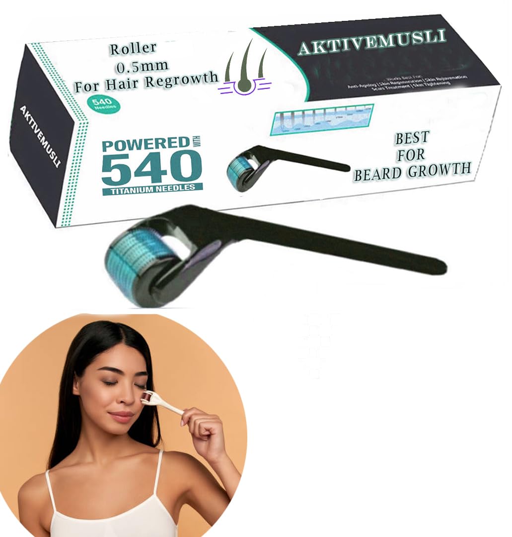 540 Titanium Micro Needle Roller 0.5mm for Hair Growth & Skin Care - Face & Scalp Treatment for Acne, Scars, Wrinkles, Stretch Marks - Men & Women | Perfect for At-Home Derma Roller Therapy & Skin Rejuvenation