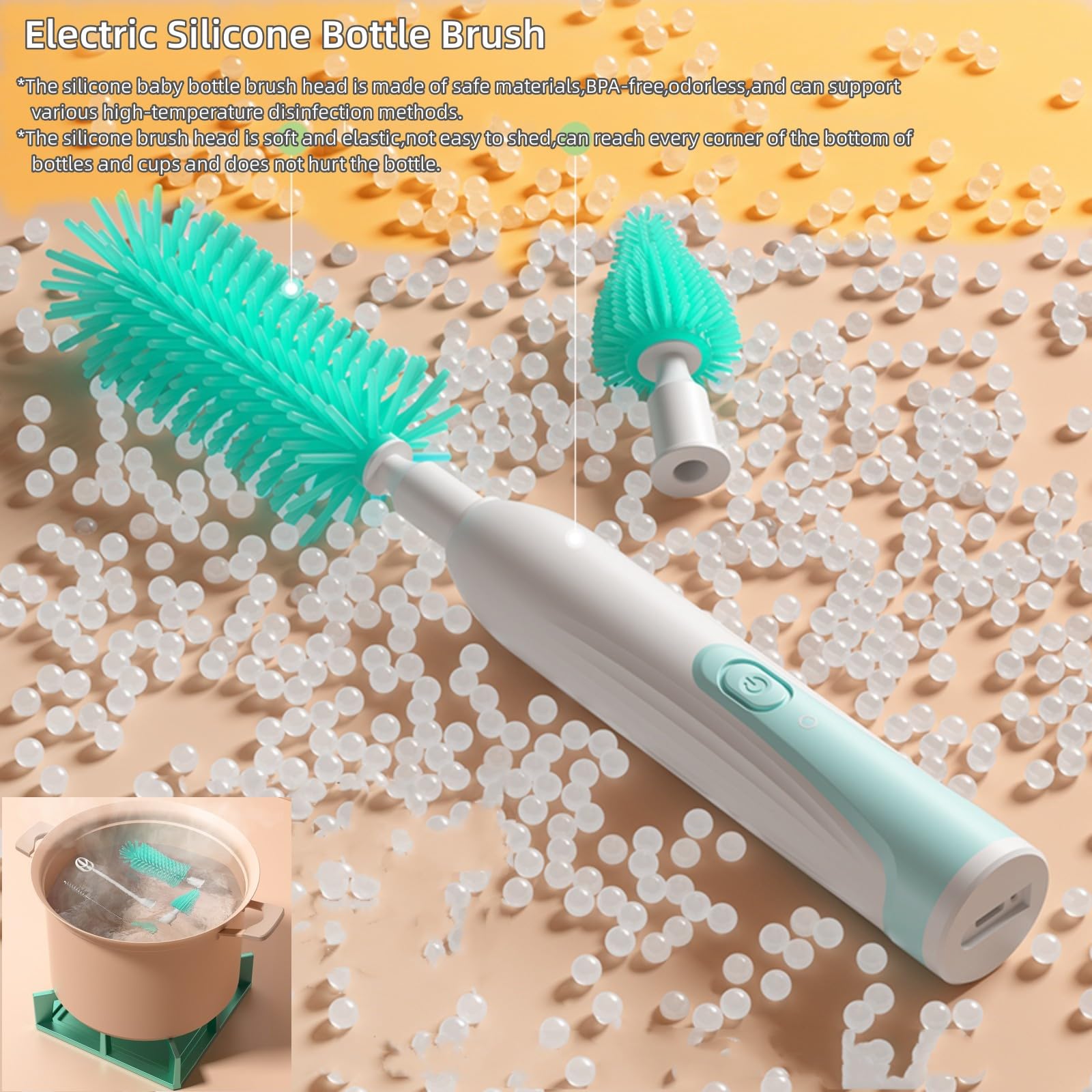Rechargeable Electric Bottle Brush Set - Automatic Cleaning Brush with Spinning Head for Baby Bottles, Dishes, Mixers & Toilets | Multi-Purpose Scrub Brush Kit for Kitchen & Bathroom Cleaning | Eco-Friendly Green Design