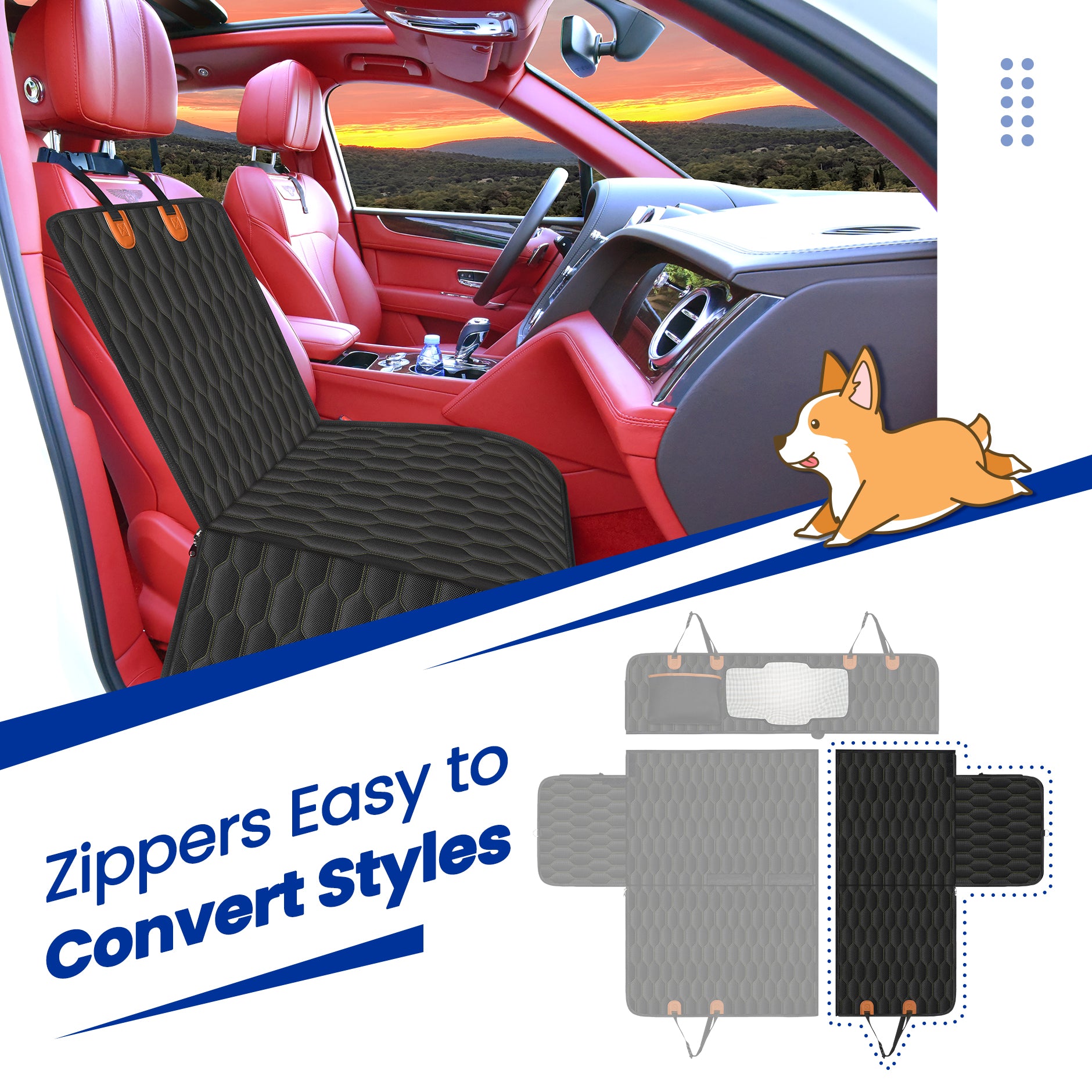 GD125 4-in-1 Waterproof Dog Car Seat Cover - Durable Pet Protection for SUV, Truck & Backseat - Perfect for Travel, Hiking & Daily Commutes