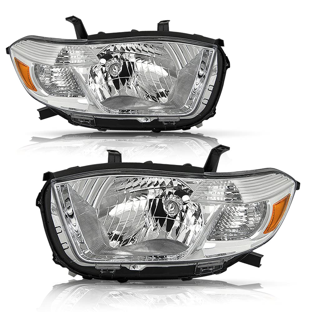 BRYGHT Headlight Assembly Replacement for 2008-2010 Toyota Highlander - Left & Right Side (Driver & Passenger) - Durable LED Headlights with Clear Lens - Perfect for Night Driving and Off-Road Adventures