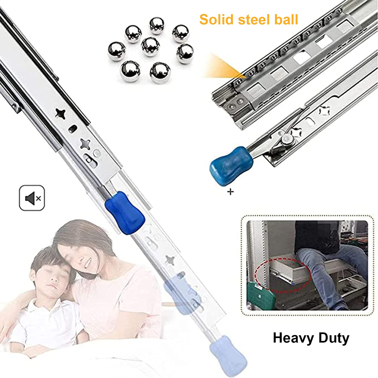 Heavy Duty Full Extension Drawer Slides with Lock - 120kg Bearing Capacity Telescopic Runners (1 Pair, 48in/1200mm) - Perfect for Kitchen Cabinets, Office Furniture, and Storage Organization