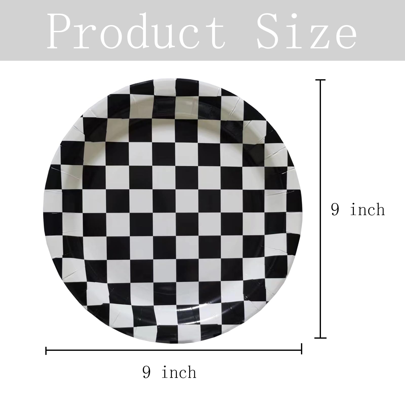 40 Pcs 9 Inch Black & White Checkered Paper Plates - Race Car Themed Party Supplies for Birthday Decorations | Perfect for Racing Theme Parties, Birthday Celebrations, and Picnic Events