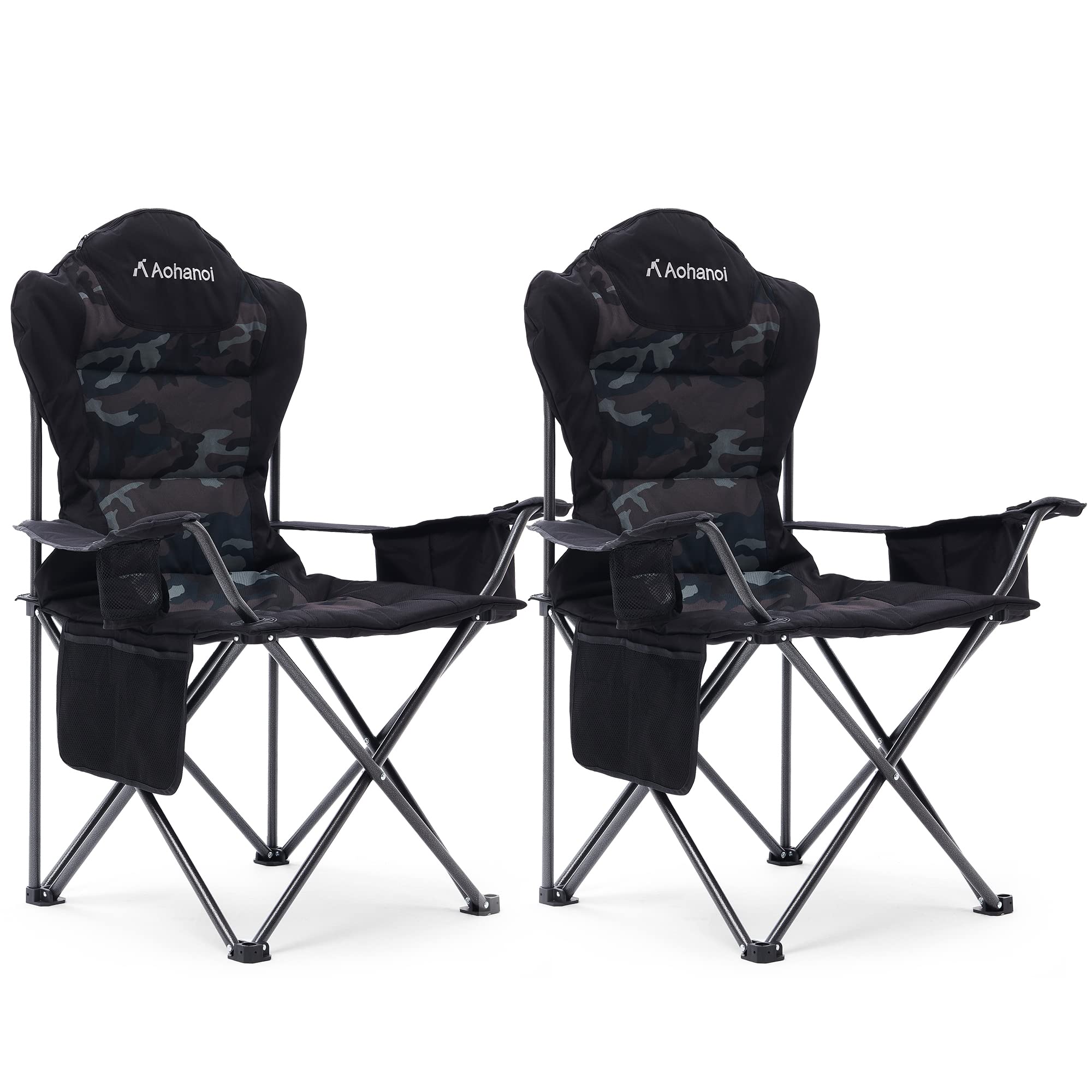 Heavy Duty Camping Chairs 2 Pack - 300lbs Capacity Folding Chairs for Outdoor, Patio, Beach & Picnic - Portable Camp Chairs with Cup Holder & Cooler Bag (2 Pack, Camouflage) - Perfect for Camping Trips, Backyard BBQs, Beach Outings & Tailgating Parties