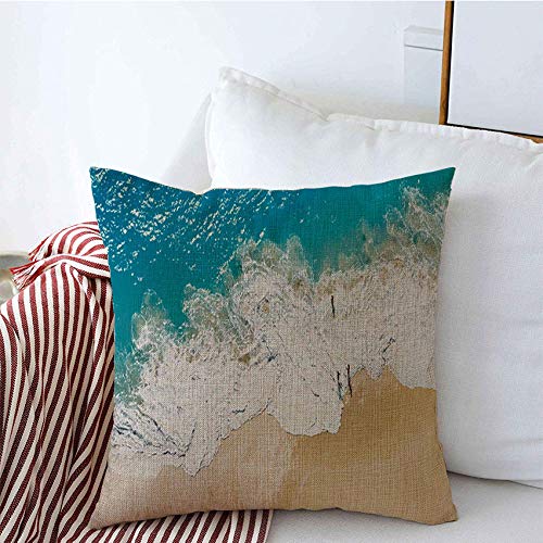 16x16 Inch Sand Yellow Surf Aerial View Photography Drone Turquoise Tropical Paradise Island Throw Pillow Covers - Blue Linen Square Couch Sofa Car Decor for Beach House, Coastal Living Room & Boho Bedroom