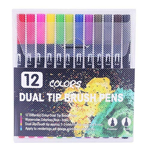 Cobaka 12-100 Colors Fineliner Art Marker Pens Set - Dual Tip Brush Pen for Drawing, Painting & Watercolor - Ideal for Artists, Students & School Stationery Supplies (12 Colors) - Perfect for Sketching, Bullet Journaling & DIY Crafts