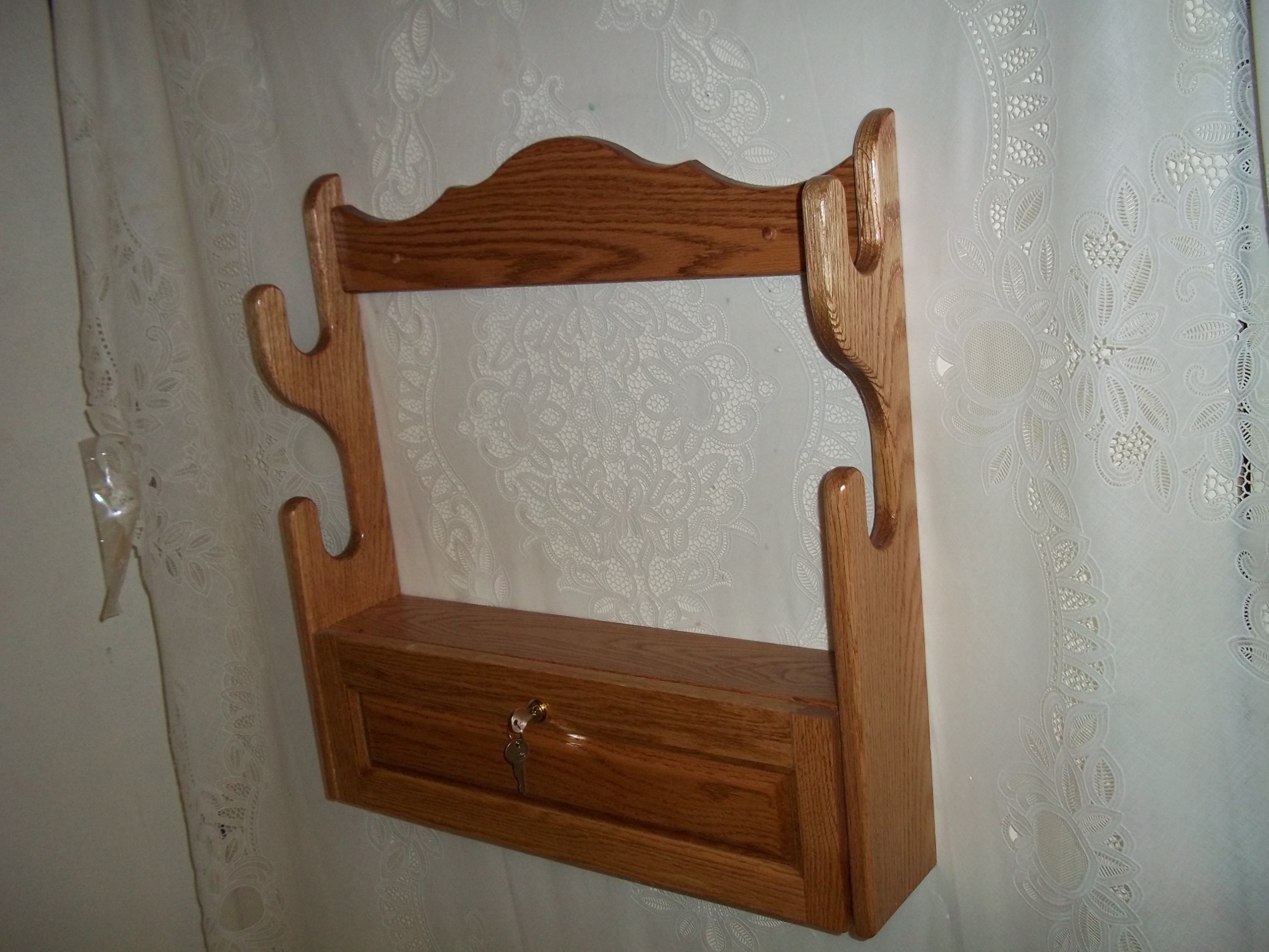 2 Gun Rack with Locking Storage Compartment - Golden Oak Finish | Secure Wall Mounted Rifle Holder for Home & Cabin Protection | Perfect for Hunting, Shooting Range & Firearm Storage