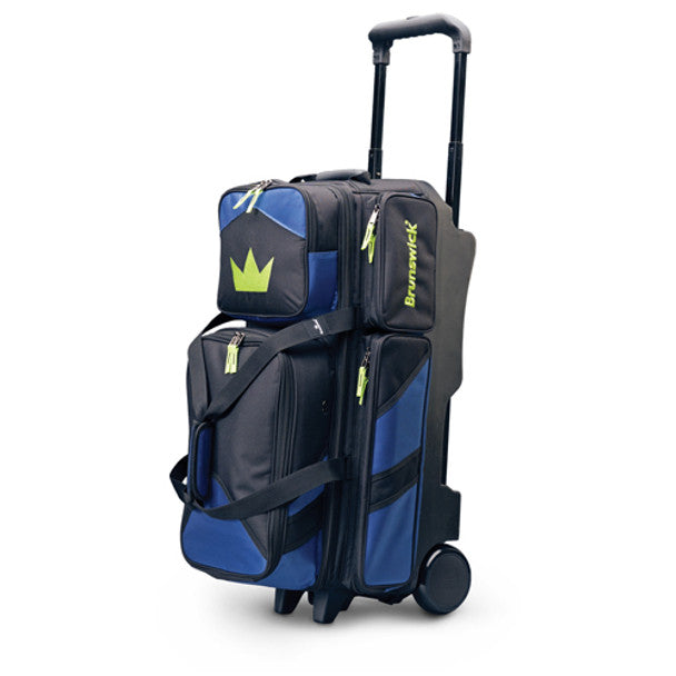 Brunswick Quest 3 Ball Triple Roller Black Bowling Bag for Adults - Durable Bowling Ball Carrier with Wheels for League Play & Tournament Travel