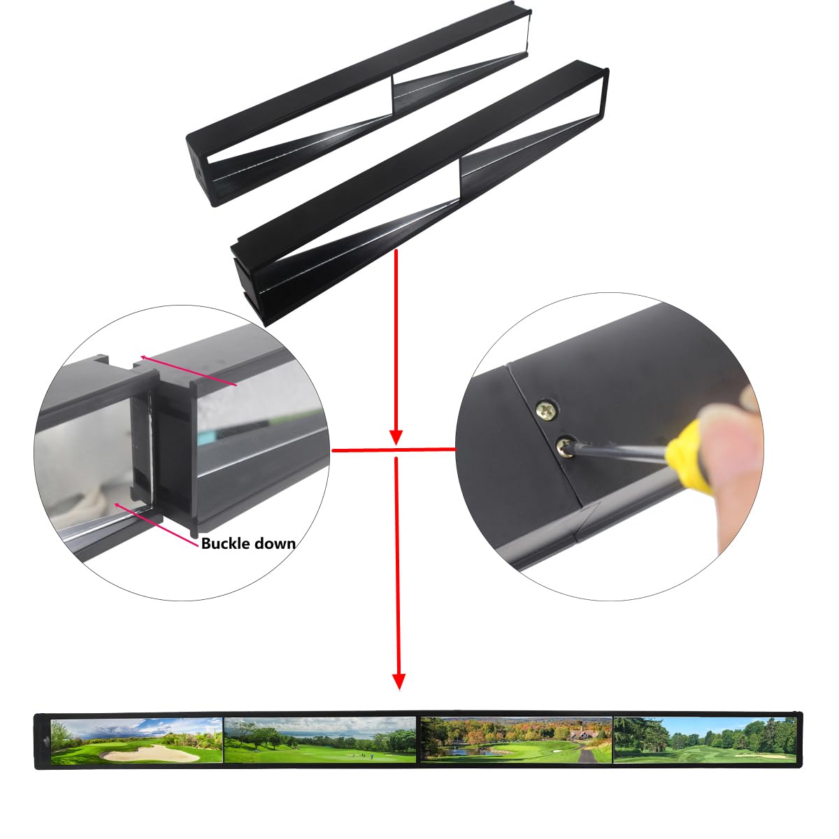 Universal WLOOD Golf Cart Mirror - 4 Panel Rear View Mirror Fits EZGO, Club Car & Yamaha Golf Carts - Perfect for Safe Driving & Parking on Golf Courses