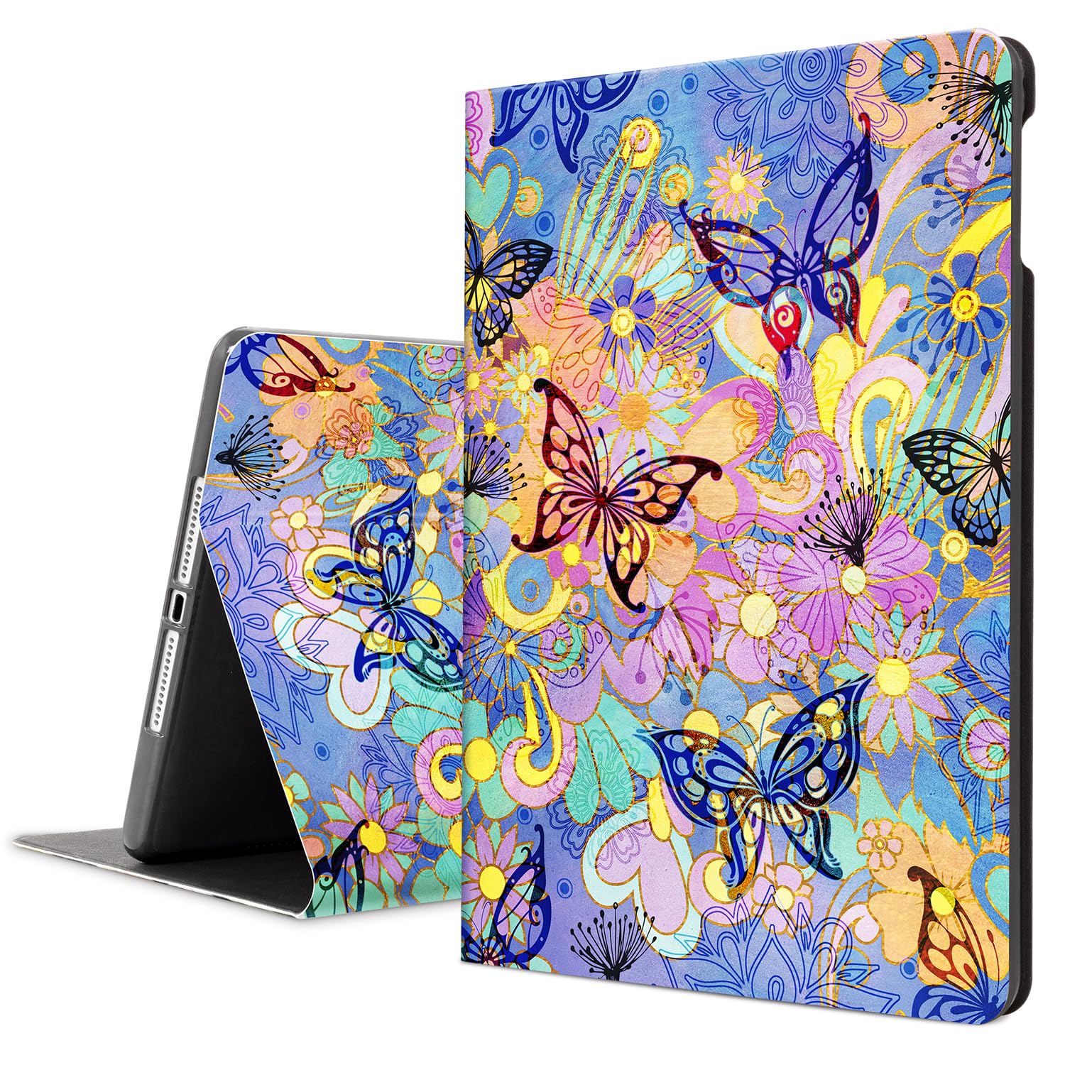 iPad 6th/5th Generation Case & iPad Air 2/Air 1 Case - Slim Hard Back Cover with Auto Wake/Sleep | 9.7 Inch Protective Case for Kids & Girls | Multi-Angle Viewing Stand | Butterfly Design - Perfect for School, Travel & Home Use