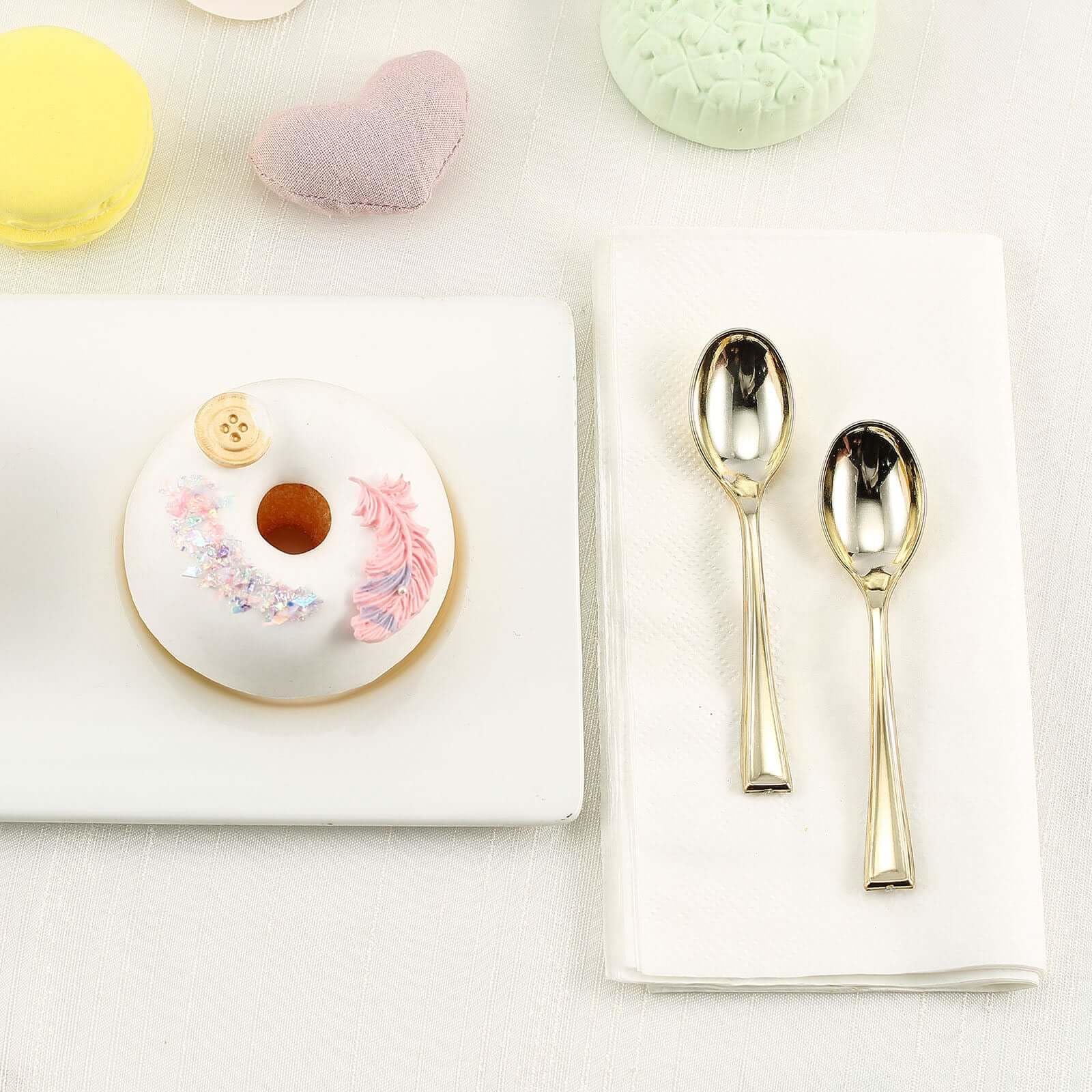 24 Pack 4 Inch Gold Plastic Spoons - Mini Dessert Spoons for Cake, Ice Cream, Party Decorations & Wedding Favors - Disposable Plastic Silverware for Events & Catering