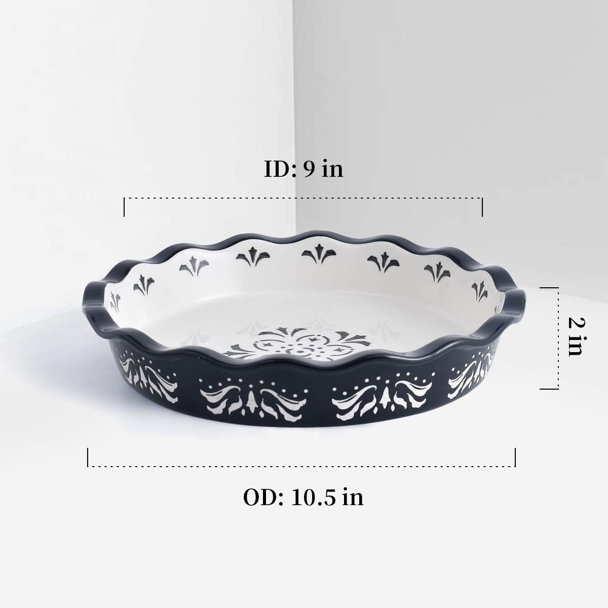 9 Inch Stoneware Pie Plate Set of 2 - Deep Dish Nonstick Baking Pans for Pies, Quiches & Casseroles - Oven & Microwave Safe Black Ceramic Bakeware