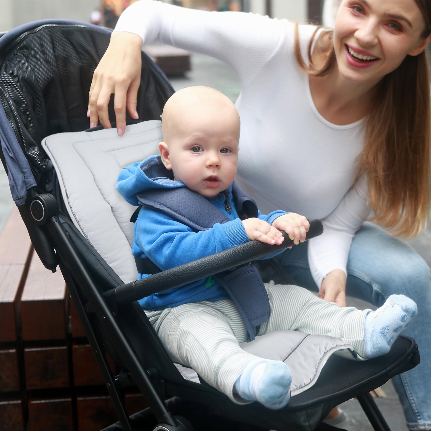 Universal Baby Stroller Cushion - Soft Cotton Stroller Seat Liner Pad for Toddlers (34x78cm, Grey) | Comfortable & Breathable Support for Strollers, Prams & Car Seats | Perfect for Outings, Shopping & Travel