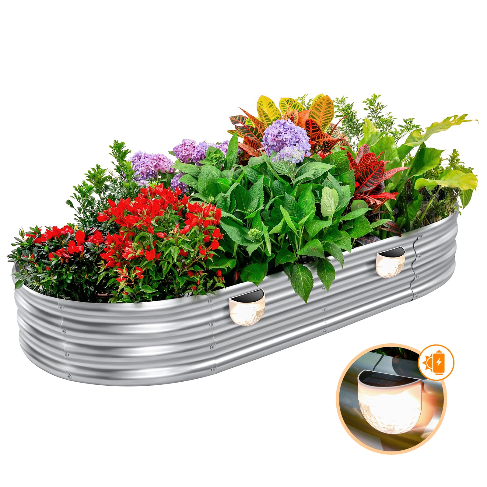 8x4x1ft Galvanized Metal Raised Garden Bed with 2 Solar Lights - Durable Outdoor Planter Box for Vegetables, Flowers & Herbs | Perfect for Backyard Gardening, Patio Decor & Urban Farming