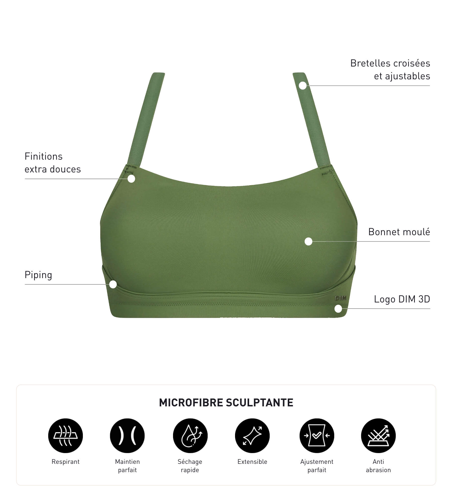 Sculpting Sports Bra in Khaki - Microfiber Support for Yoga, Running & Gym Workouts - DIM MOVE Activewear