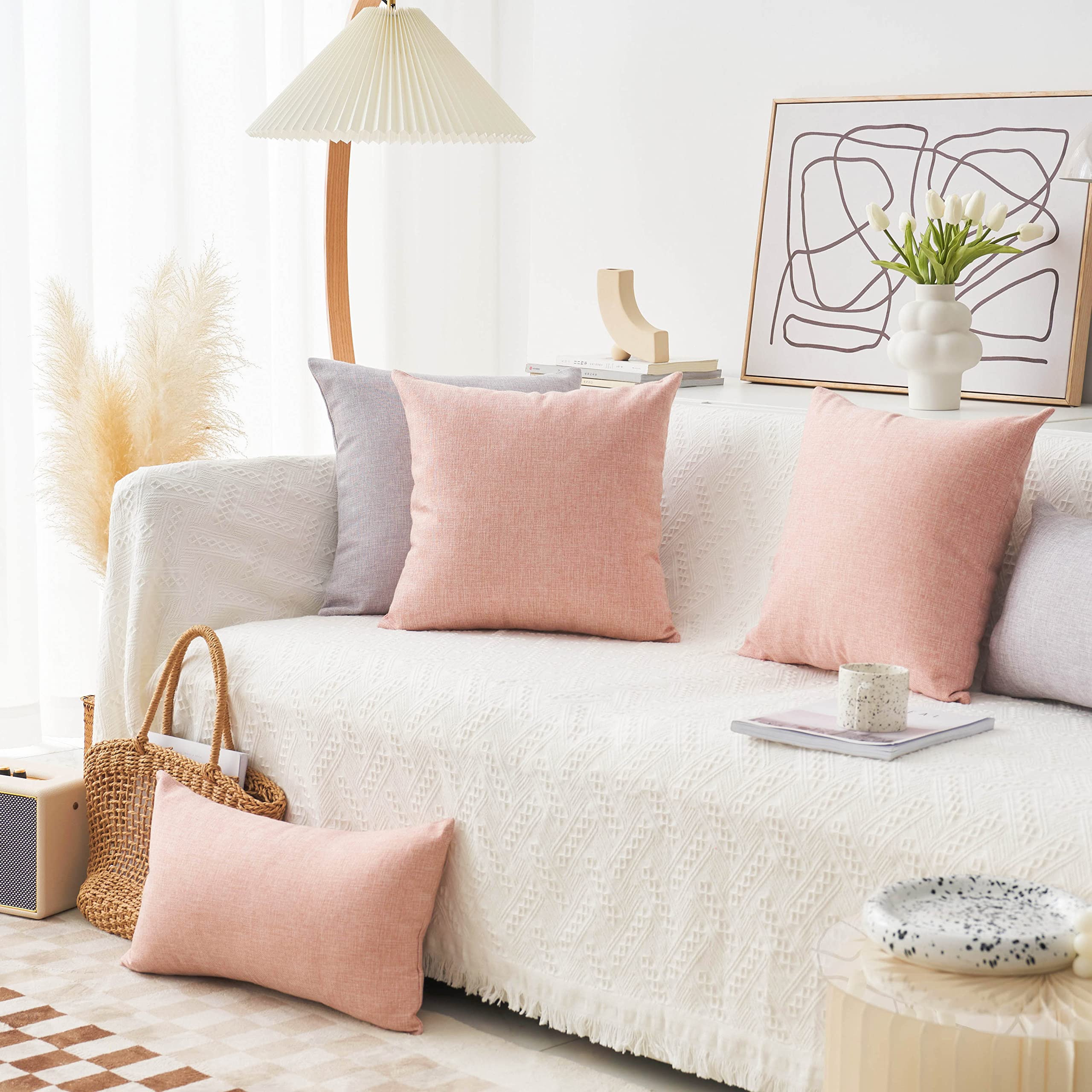 Barbie Pink Linen Pillow Covers Set of 2 - 26x26 Inch Large Square Decorative Throw Pillows, Soft Euro Shams for Bed, Sofa & Nursery - 66cm (Baby Pink) - Perfect for Home Decor, Living Room & Girls' Bedroom