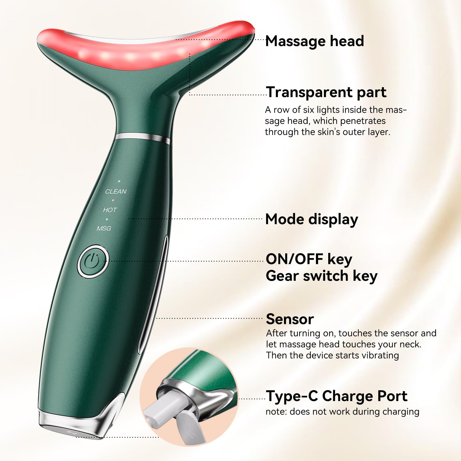 Portable 3-Mode Neck & Face Massager for Skin Care - Green Facial Sculpting Tool for Relaxation & Anti-Aging at Home or Travel