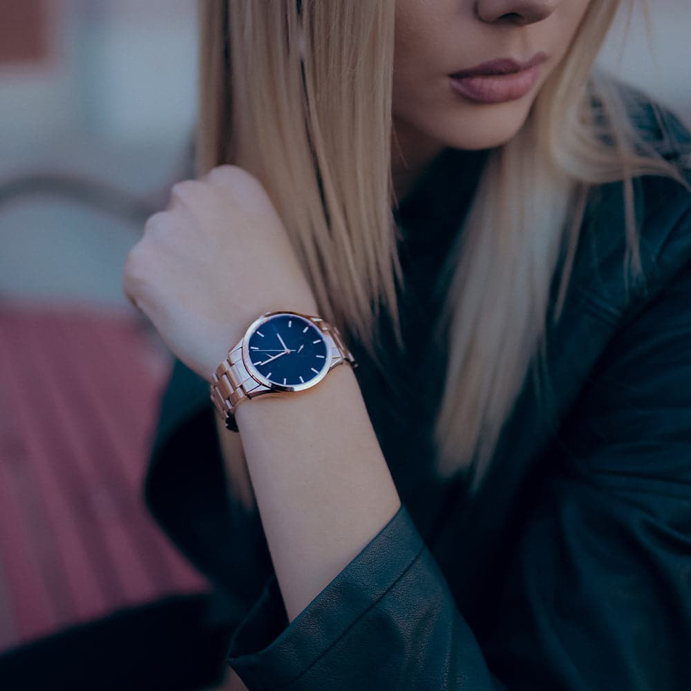 ARIES GOLD ENCHANT LIBERTY Rose Gold Stainless Steel Women's Watch L 5031 RG BK - Elegant Timepiece for Business, Party & Everyday Wear