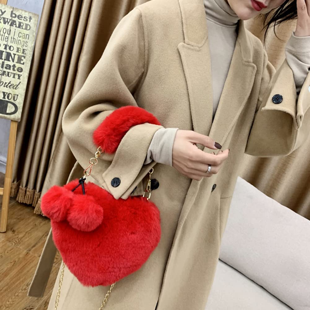 Rejolly Fluffy Faux Fur Heart Shaped Handbag for Women & Girls - Soft Small Shoulder Bag Clutch Purse - Perfect for Parties, Dates, and Everyday Use
