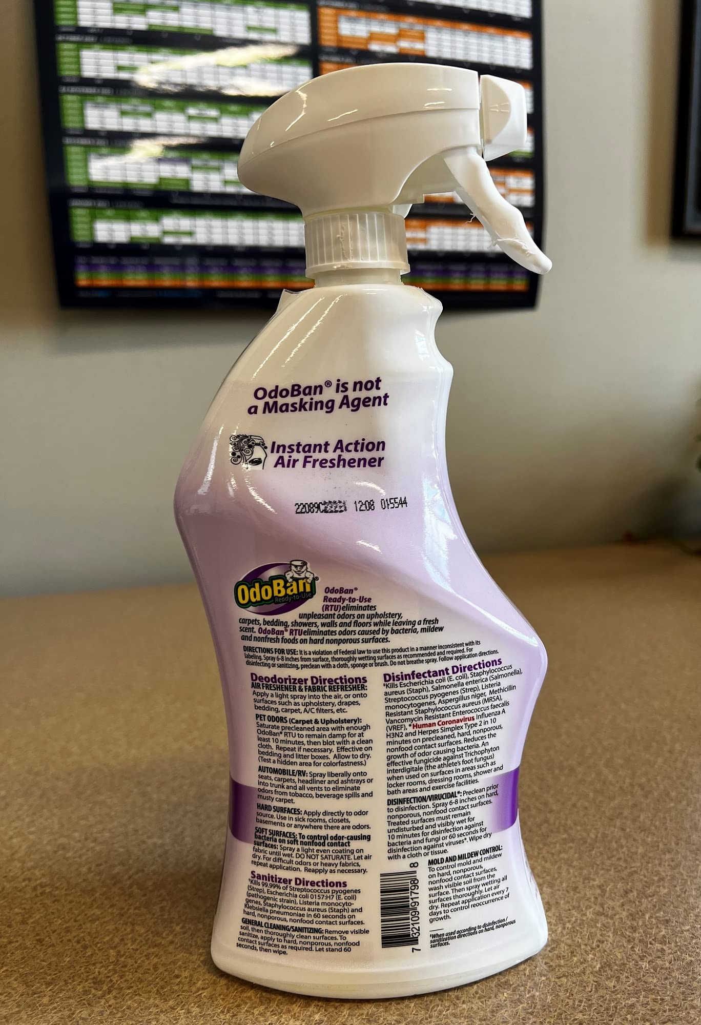 OdoBan Ready-to-Use Disinfectant & Odor Eliminator Spray - 4 Pack (32oz Each) | Lavender Scent | Kills Germs & Freshens Air | Perfect for Home, Office & Gym Cleaning