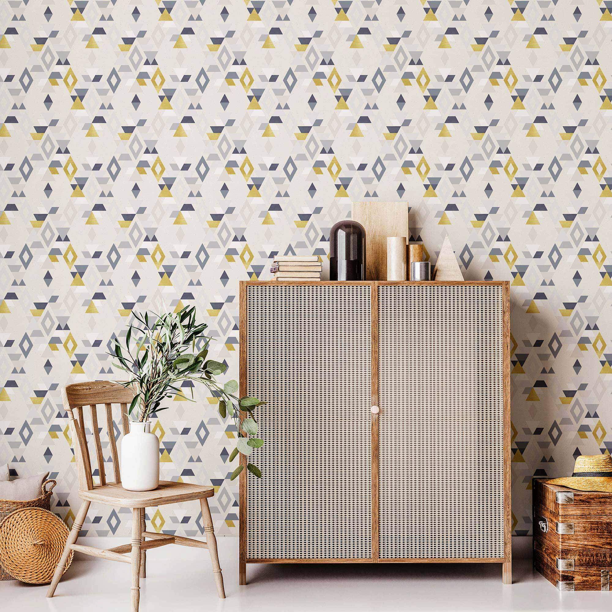 Yellow Triangle Peel and Stick Removable Wallpaper 9171 - Self-Adhesive Geometric Wall Decal for Home & Office Decor - Perfect for Bedrooms, Living Rooms, and Accent Walls