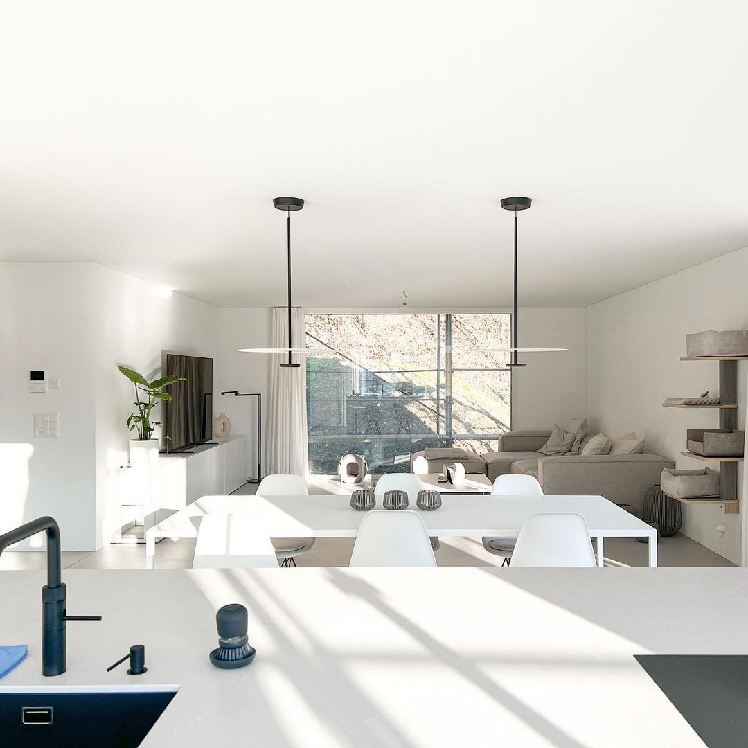 Modern Flat Pendant Light Fixture - Sleek Minimalist Ceiling Lamp for Kitchen Island, Dining Room & Bedroom Lighting - Energy Efficient LED Hanging Light with Adjustable Cord
