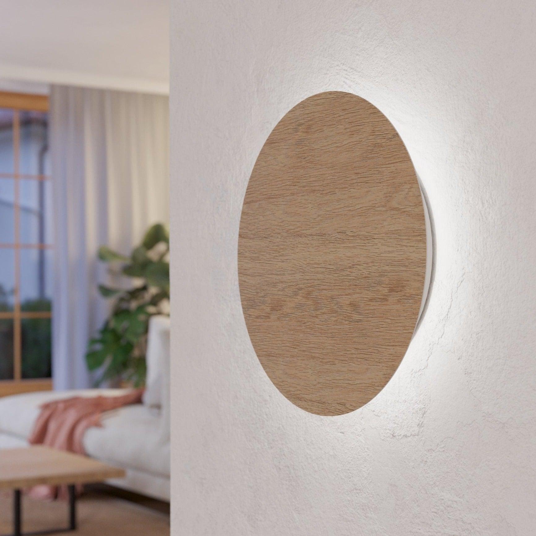 Eglo Alamilo 22cm Circular Wooden LED Wall Light - Modern Indoor Lighting for Living Room, Bedroom, and Hallway