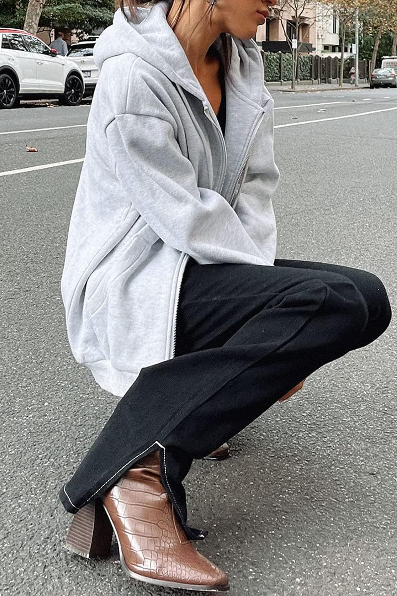 AUTOMET Women's Zip Up Hoodie - Long Sleeve Oversized Fleece Sweatshirt with Pockets | Y2K Fashion Jacket for Fall 2025 | Cozy Outerwear for Casual Wear, Street Style & Loungewear