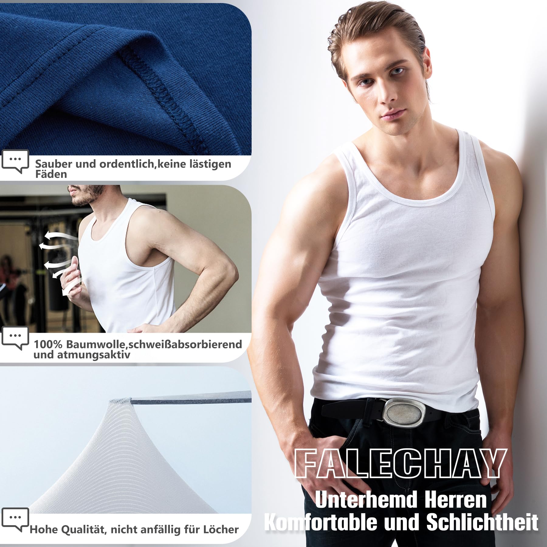 Falechay Men's 5-Pack 100% Cotton Stretch Fitness Tank Tops - Breathable & Comfortable for Gym, Workout, Running & Casual Wear