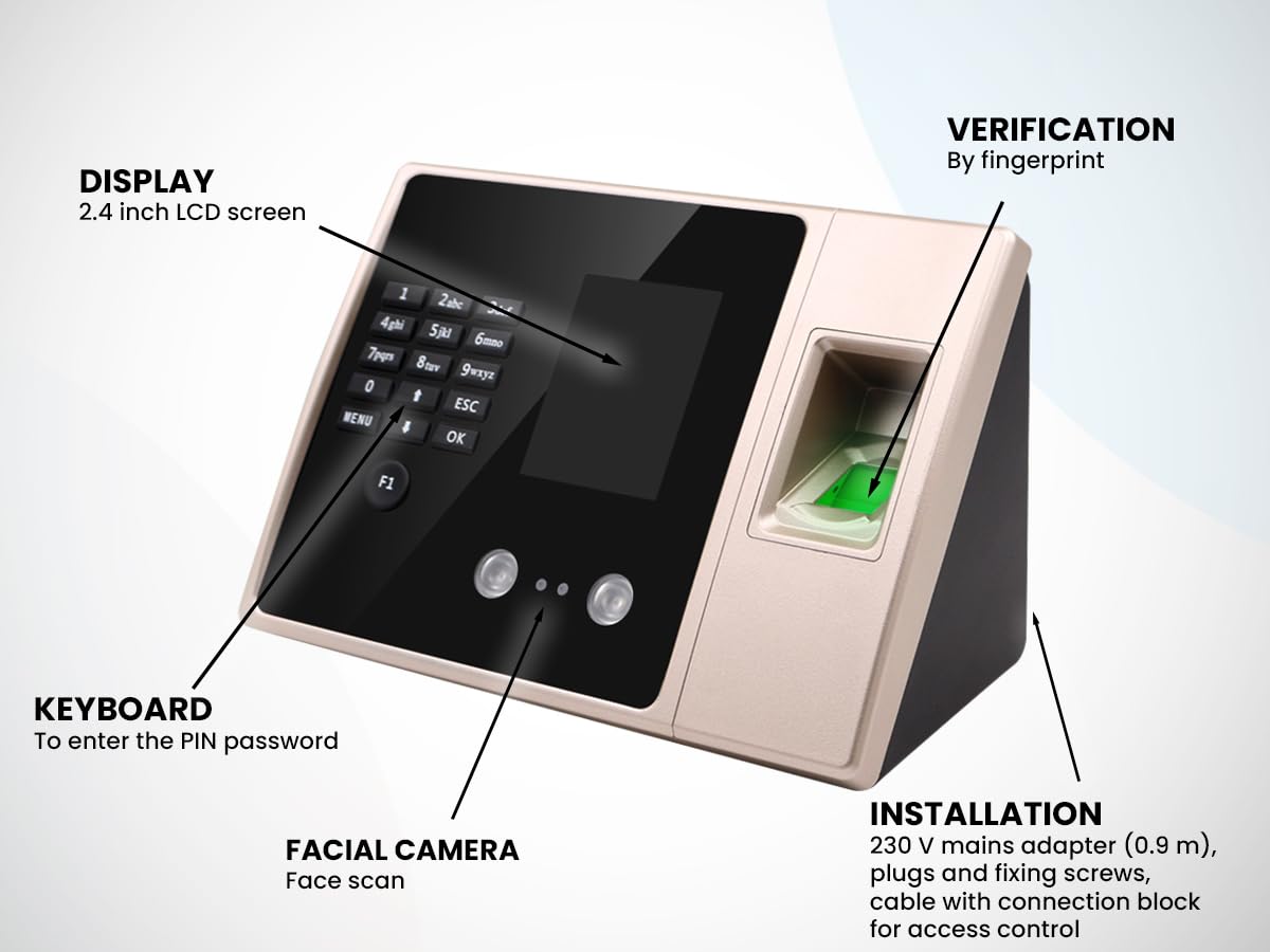 HDWR FAR02 Biometric Time Clock - Advanced Face Recognition, Fingerprint & Password Attendance System with 300,000 Log Capacity | Perfect for Office, Warehouse & Retail Employee Management
