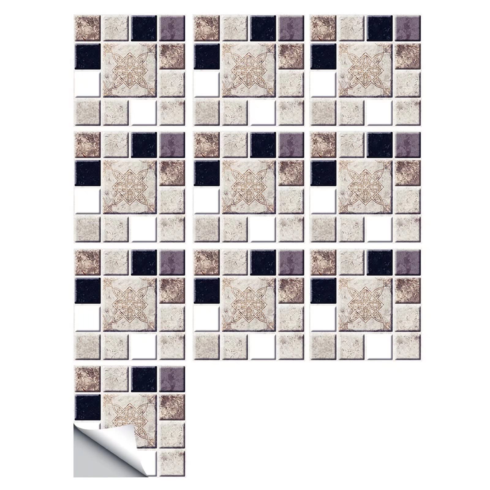 10Pcs Self-Adhesive Wall Tile Decals - Peel and Stick Waterproof Backsplash Stickers for Kitchen & Bathroom - Easy DIY Mosaic Tile Pattern (Ideal for Home Renovation, Apartment Decor & Rental Upgrades)