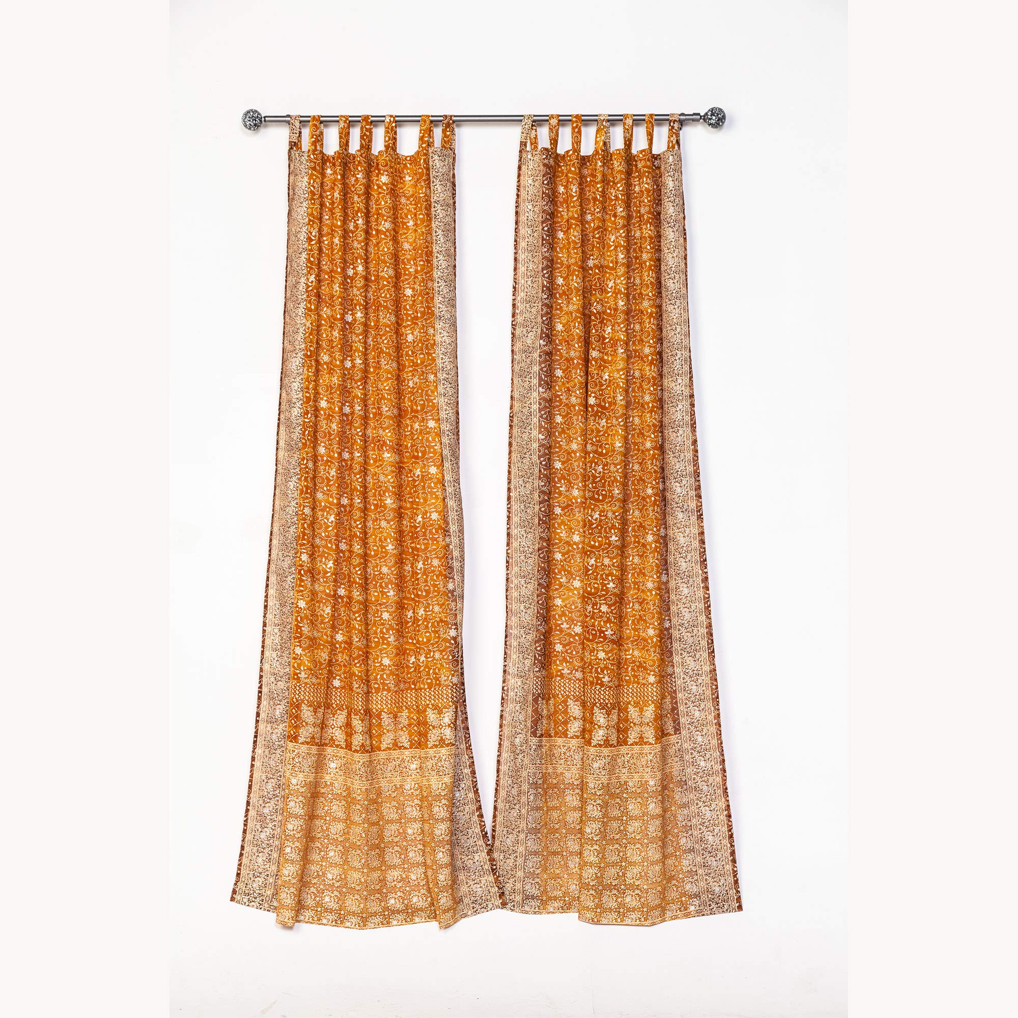 Boho Sari Curtain Set of 2 Panels - Light Filtering Window Drapes for Bedroom & Living Room Decor, 42
