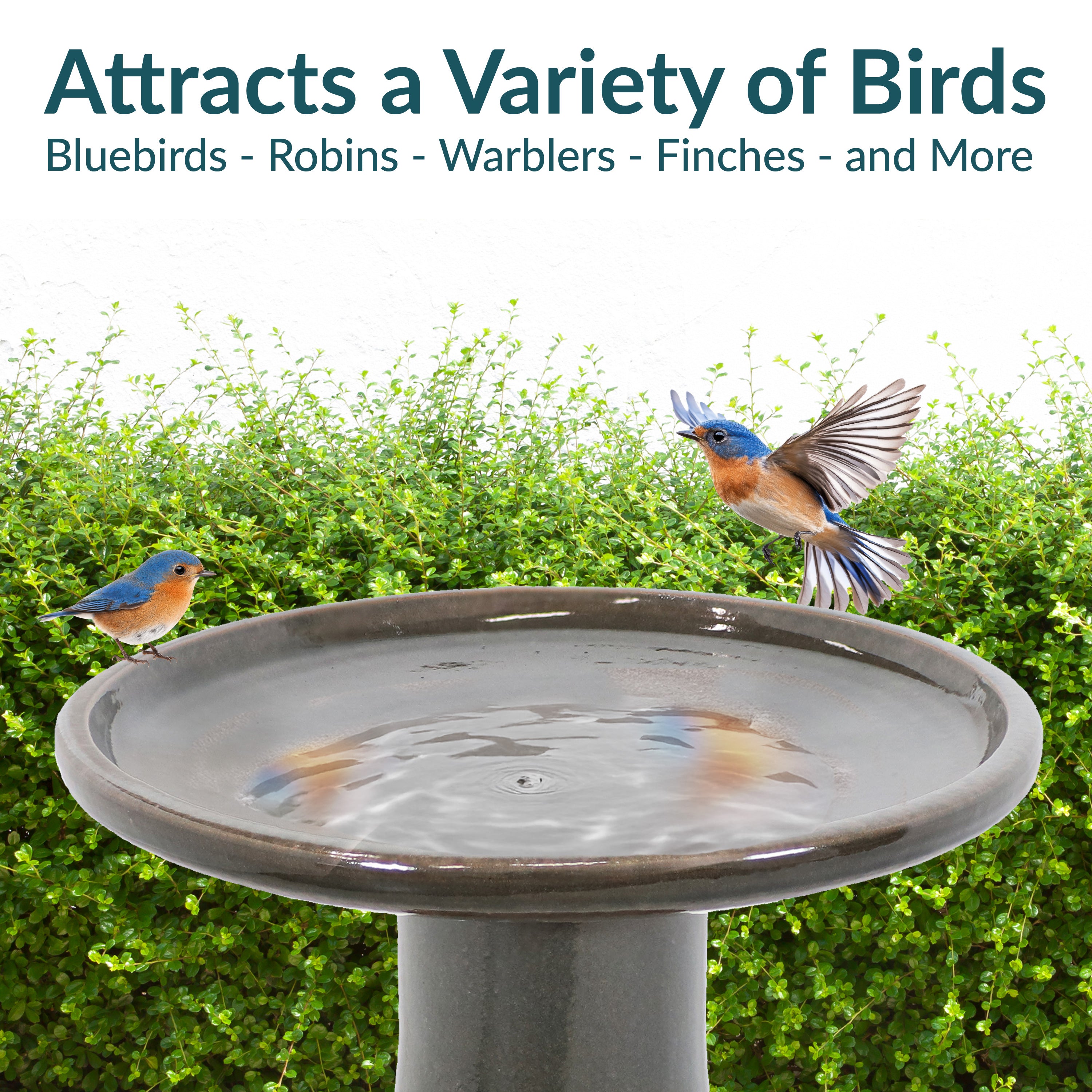Sunnydaze 18 Inch Glazed Ceramic Outdoor Bird Bath - Garden Decor for Attracting Birds & Enhancing Outdoor Spaces