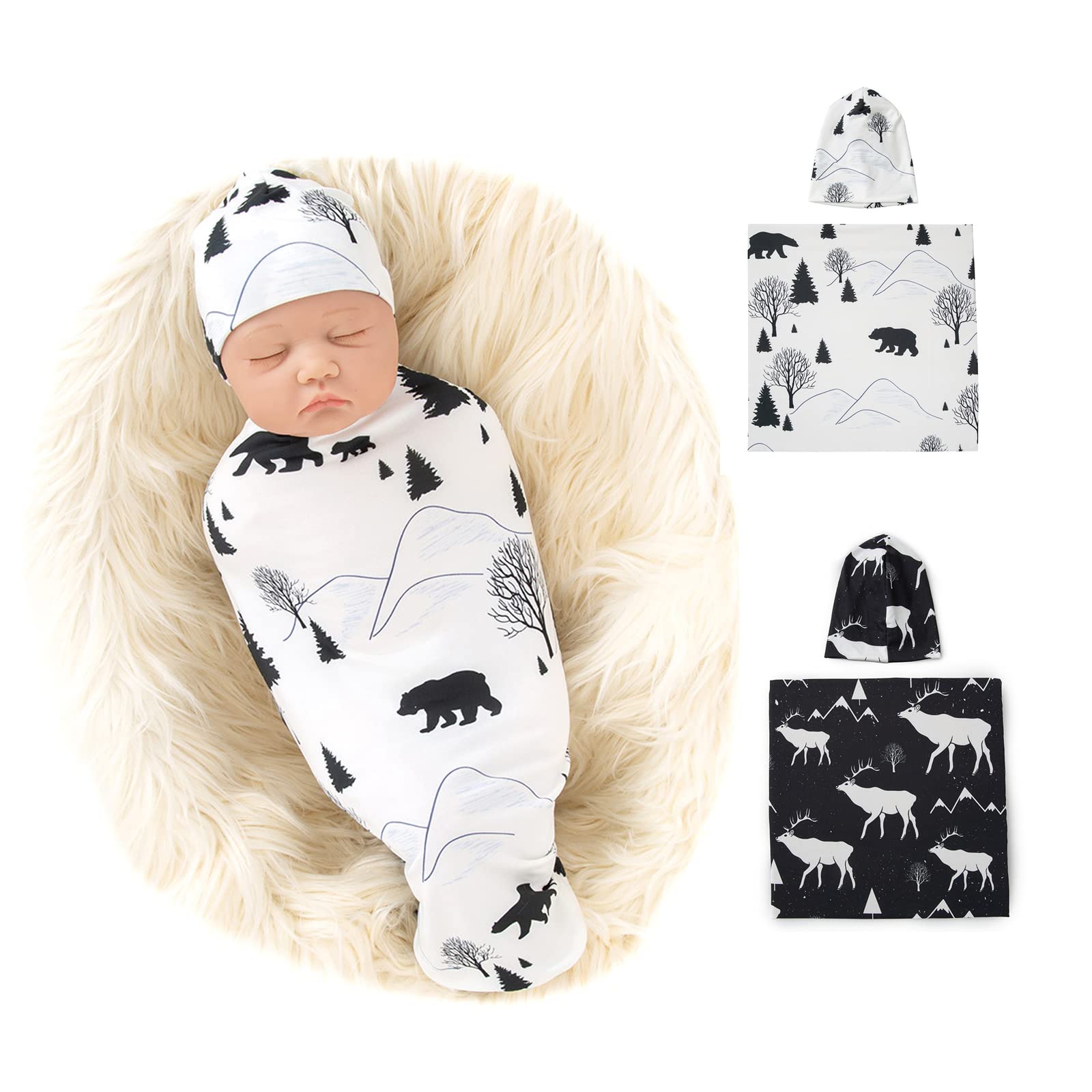 **Galabloomer Newborn Swaddle Blanket with Beanie Set - Soft Baby Boy Receiving Blanket for Newborns - Perfect for Swaddling, Sleeping & Photo Shoots**