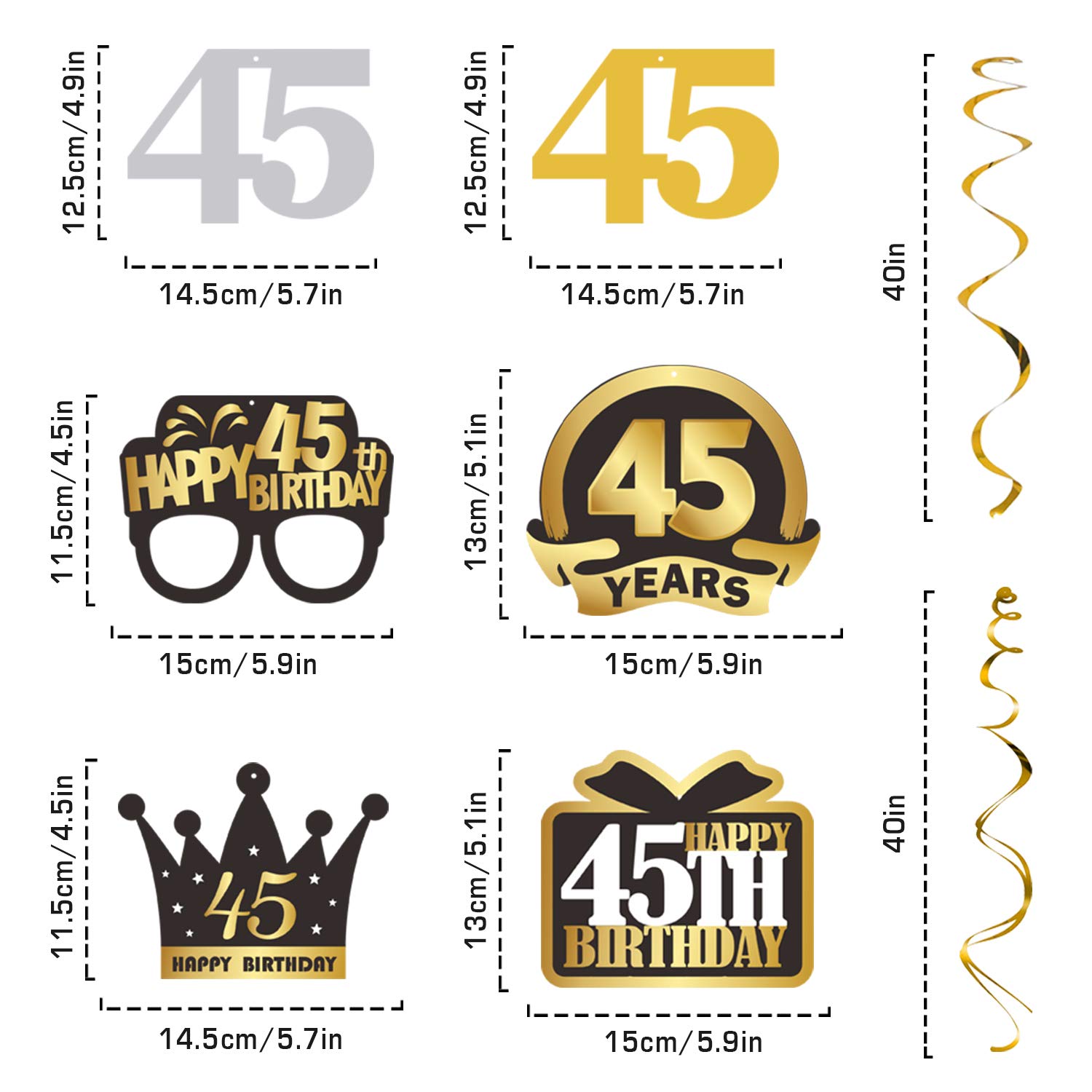 LINGTEER 45th Birthday Party Decorations Set - Happy Birthday Banner, Swirl Streamers & Hanging Backdrop for 45 Years Old Celebration | Perfect for Home, Office, or Outdoor Birthday Party Decor
