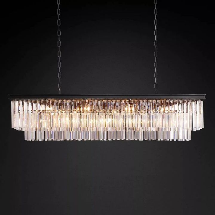 1920s Art Deco Rectangular Chandelier - Vintage Brass Ceiling Light Fixture 59