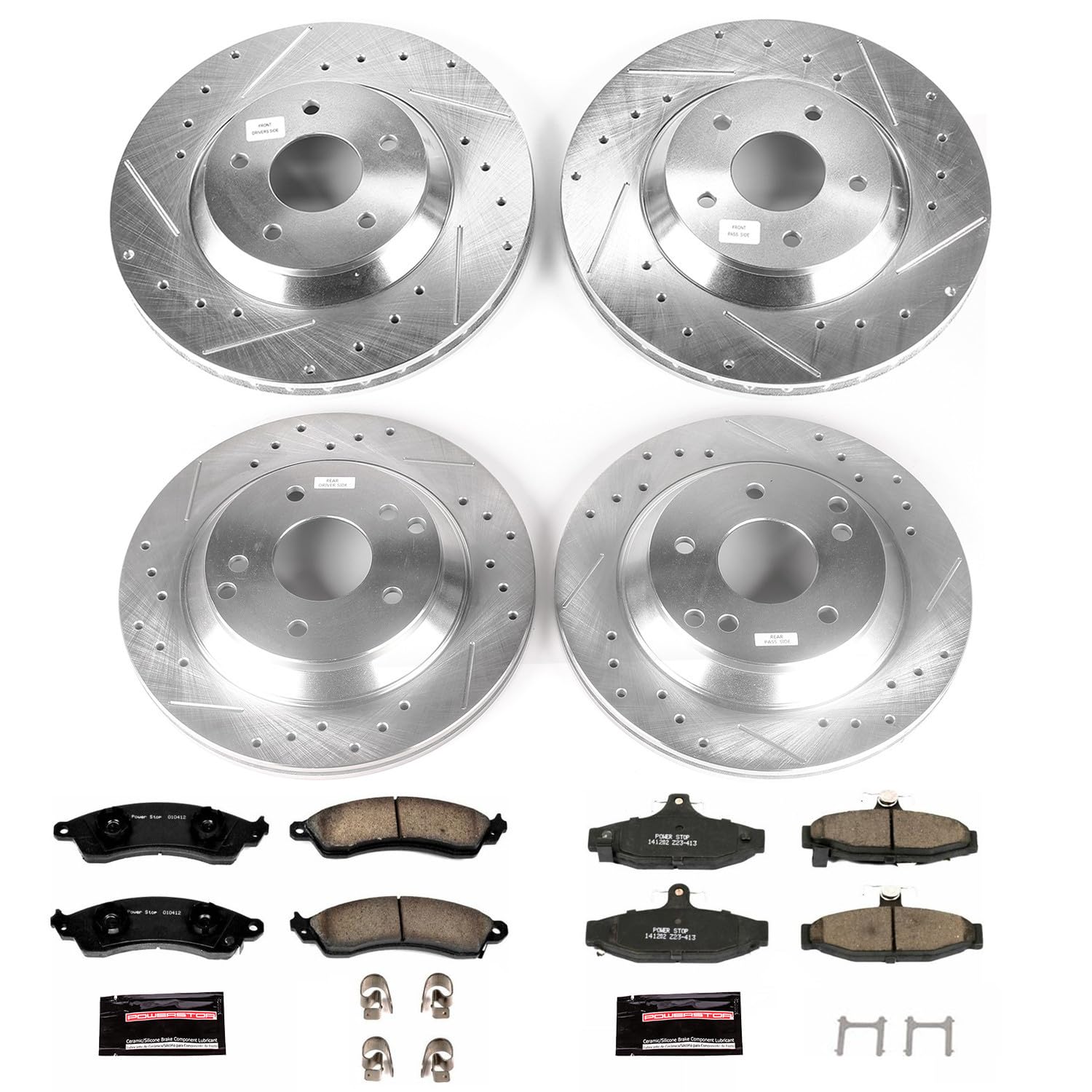 Power Stop K1528 Z23 Carbon Fiber Brake Pads & Drilled/Slotted Rotors Kit - Front & Rear Brake Upgrade for 1988-1996 Chevrolet Corvette | High-Performance Stopping Power for Street & Track Use