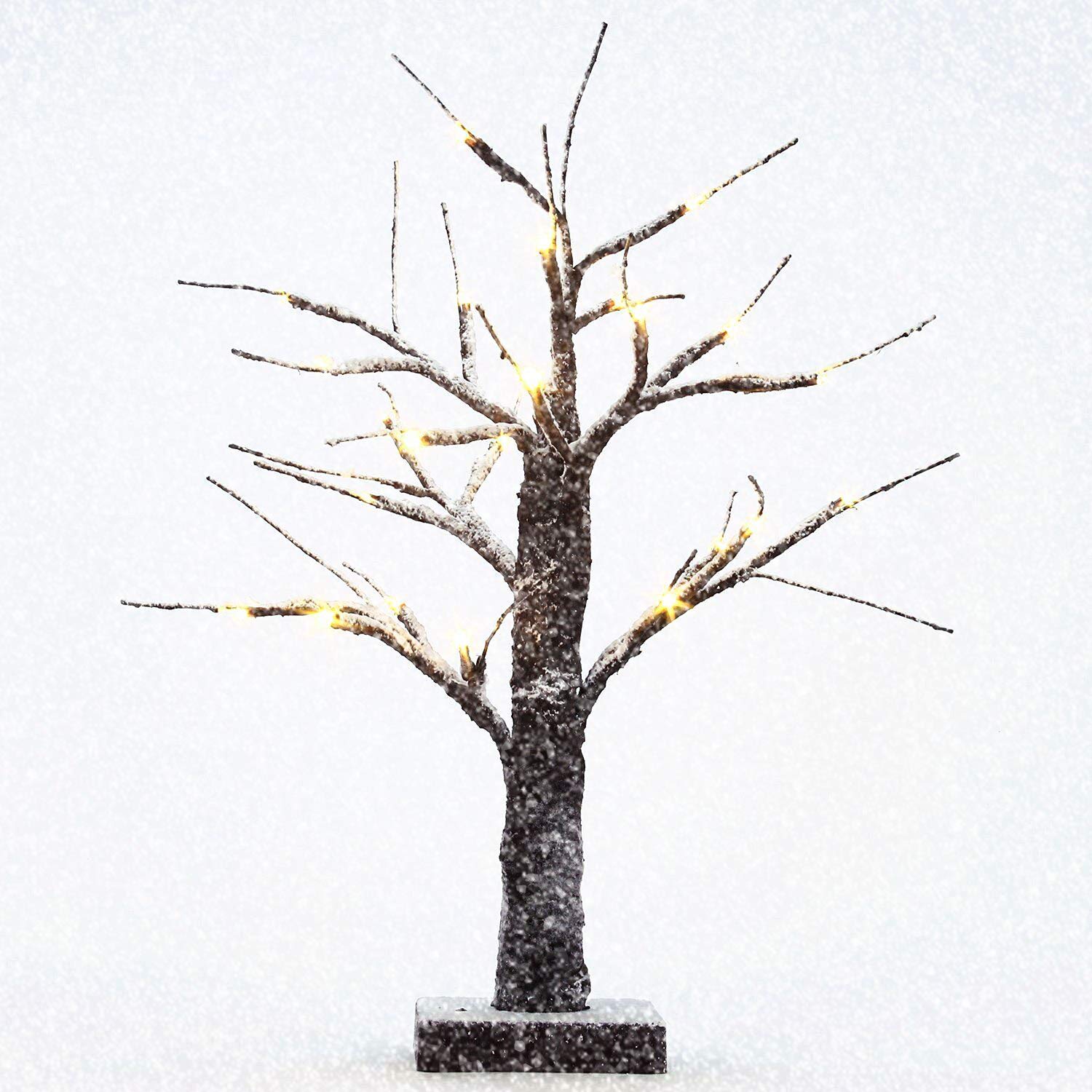 MaximalPower 15-Inch LED Snow Bonsai Tree Light - 24 Warm White Bulbs, Battery-Powered Cordless Tabletop Decoration for Christmas, Winter, Home, Office & Party Decor