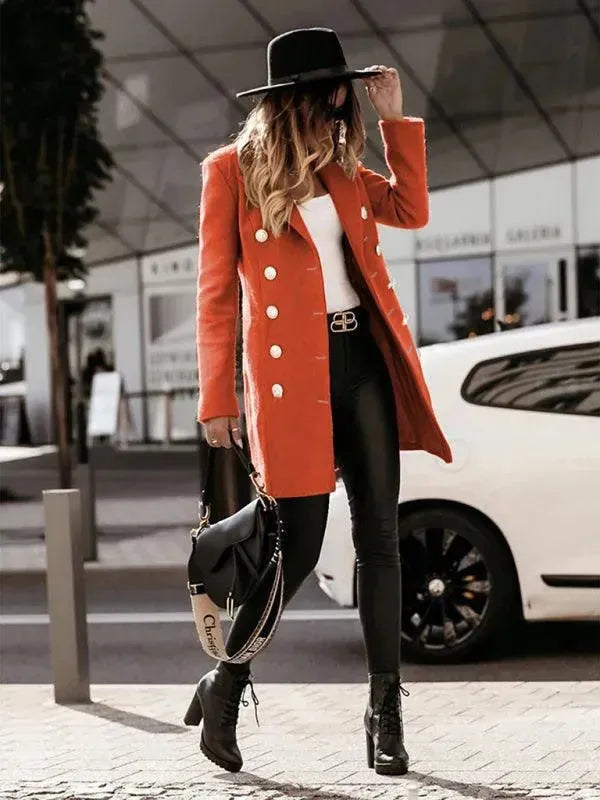 Double Breasted Women's Wool Coat - Classic Winter Warm Long Coat for Office, Dating & Formal Occasions