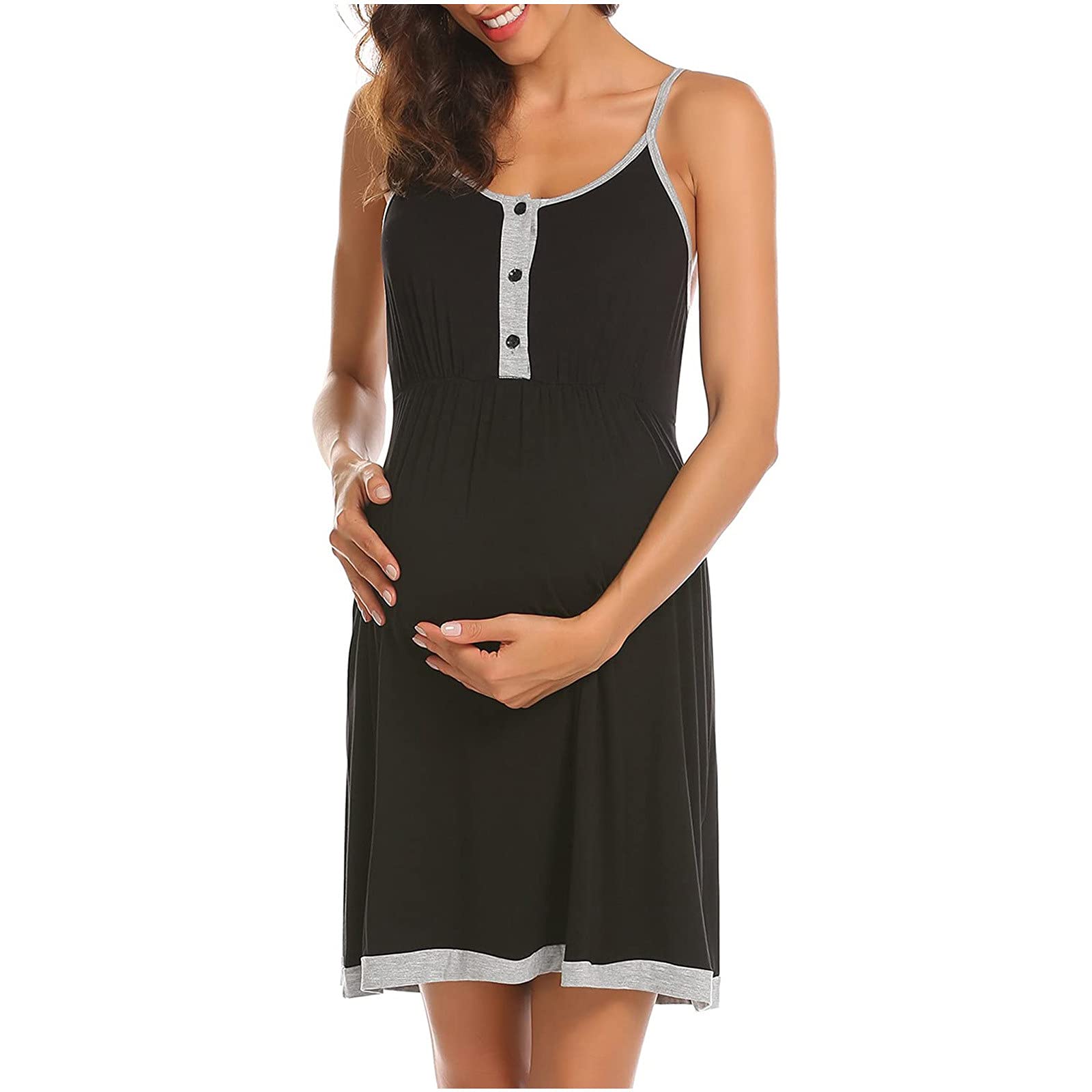 QTOCIO Women's Maternity Nursing Dress - Summer Sleeveless Breastfeeding Dress with Sling Design | Perfect for Pregnancy, Nursing & Casual Wear