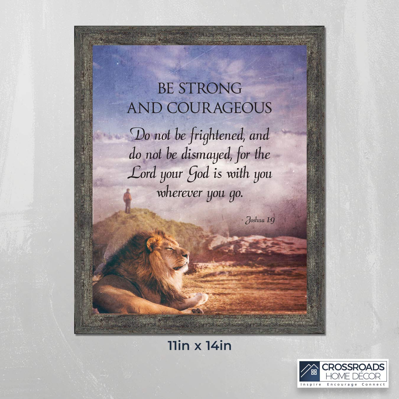 Be Strong and Courageous Lion Picture Frame - Inspirational Christian Wall Art with Joshua 1:9 Bible Verse - Perfect for Home, Office & Church Decor - 2108BW