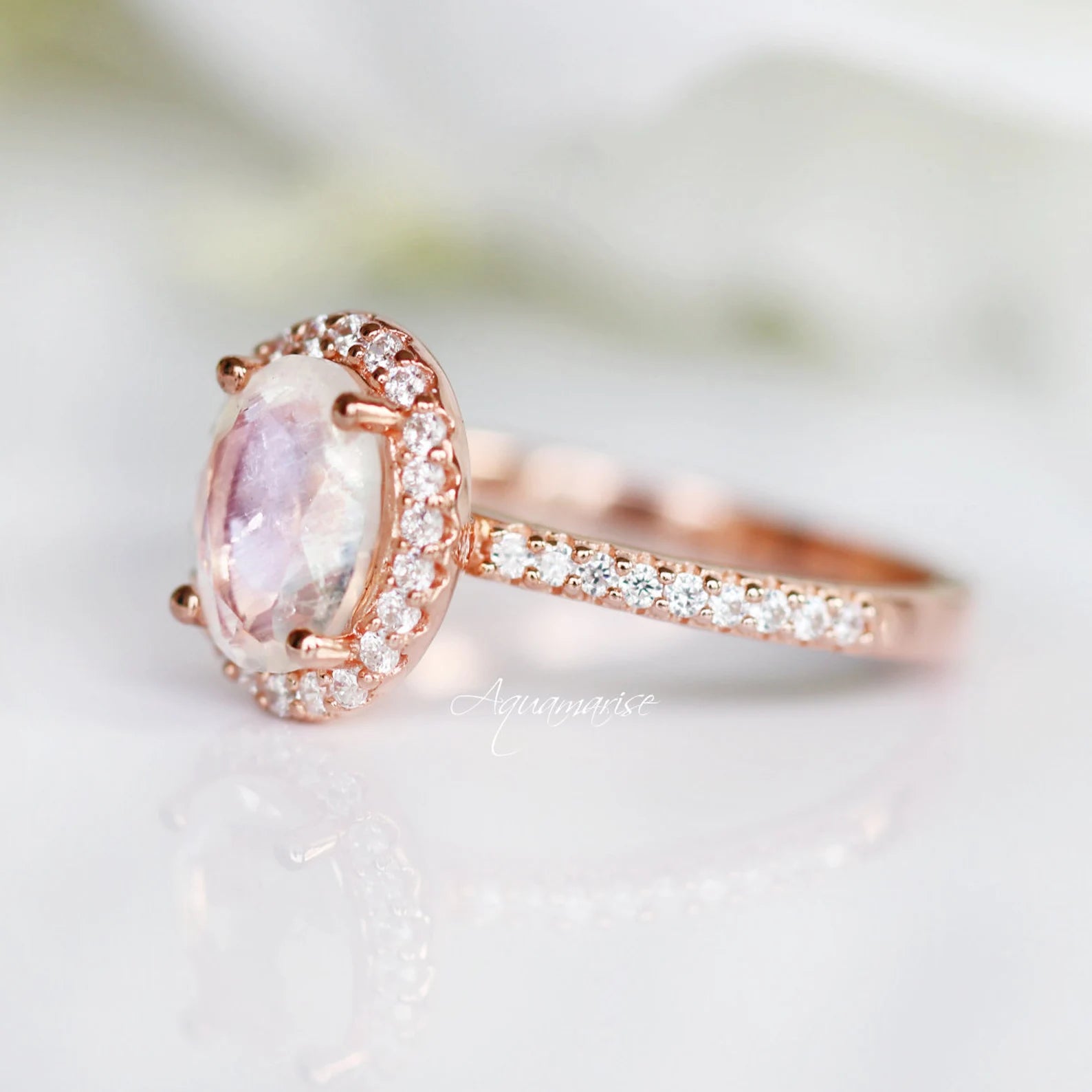 14K Solid Rose Gold Iris Moonstone Engagement Ring - Perfect for Proposals, Weddings & Anniversary Gifts