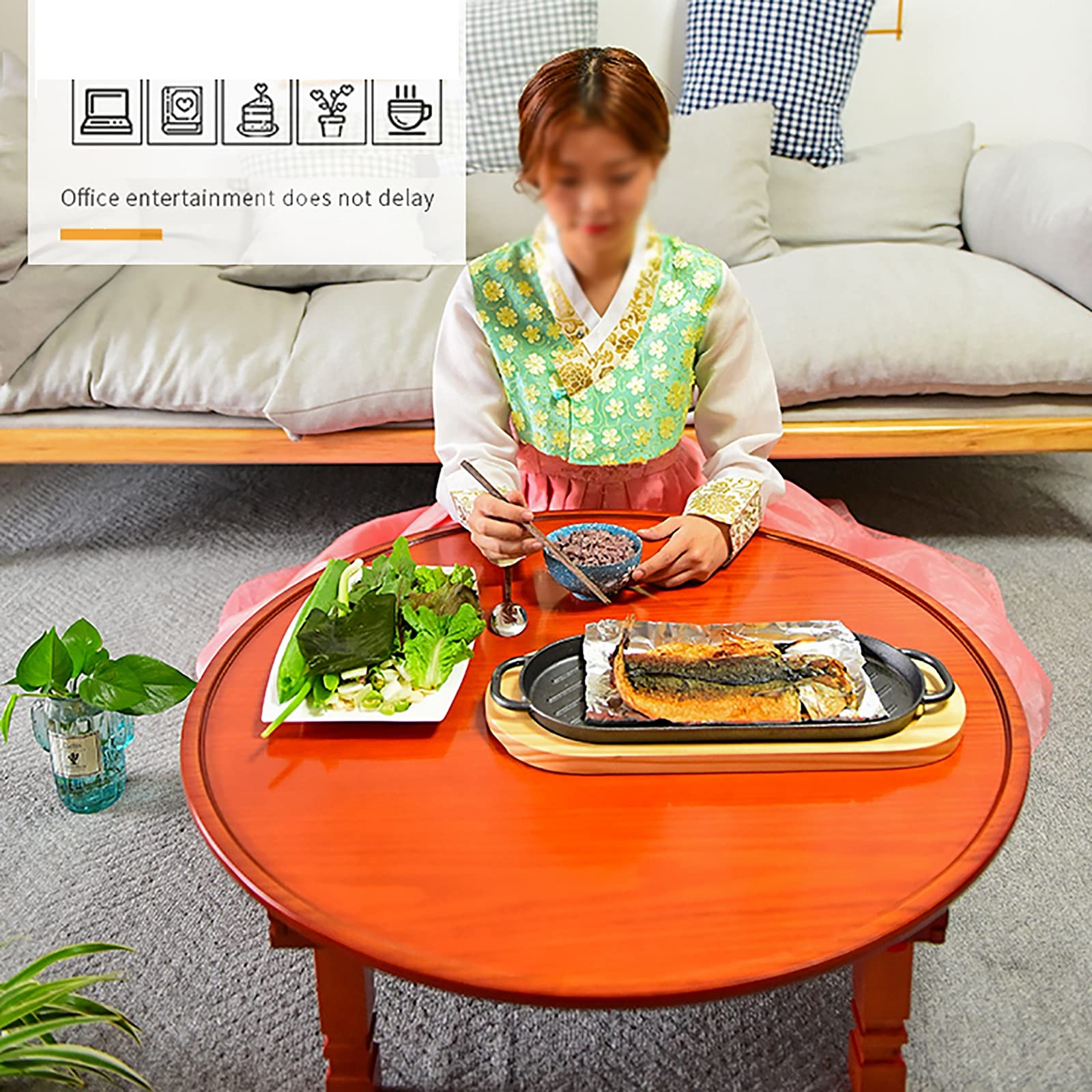 Foldable Round Wooden Table - Korean Style Low Dining Table, Coffee Table, Study Desk for Tatami, Bay Window & Tea House - 80cm Compact Size - Perfect for Small Spaces, Zen Decor & Asian-Themed Rooms