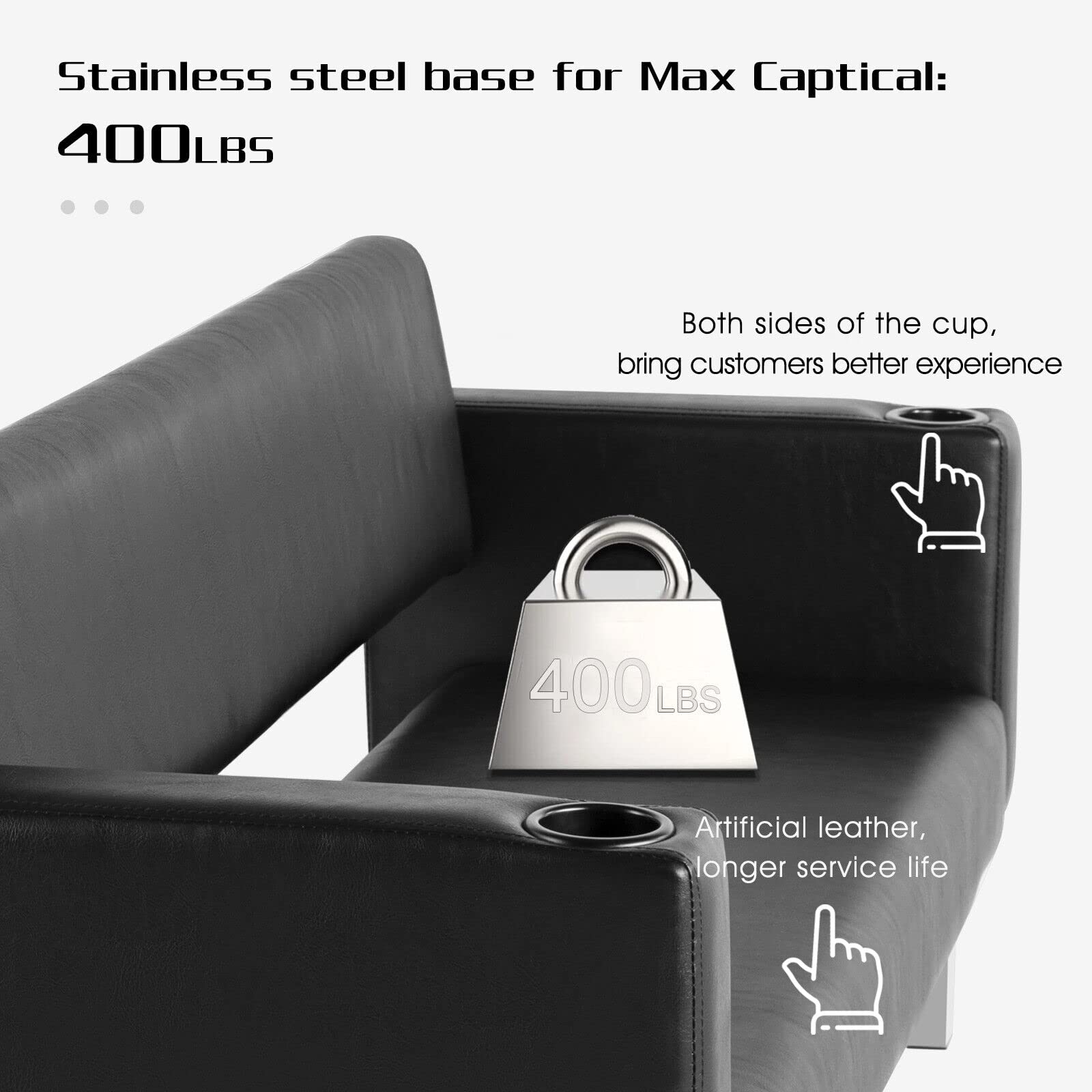 Premium Leather Office Reception Chairs - 60.6'' Waiting Room Bench with 2 Cup Holders, Stainless Steel Base for Conference Rooms & Lobby Seating | Perfect for Corporate Offices, Hotels, and Clinic Waiting Areas
