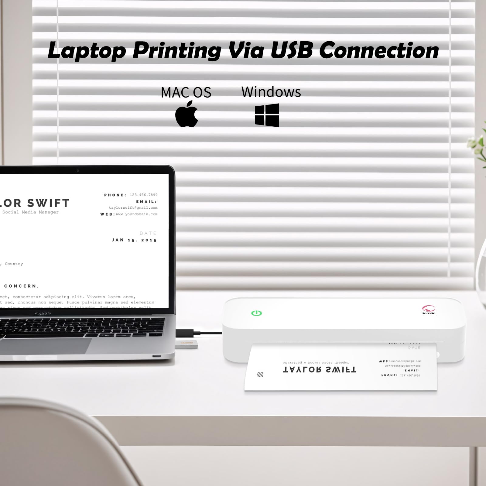 Wireless Portable Printer for Travel & Office - Compact A4/A5/8.5x11 Thermal Printer for iOS, Android, Windows - Perfect for Home, School, Business Trips & On-the-Go Printing (White)