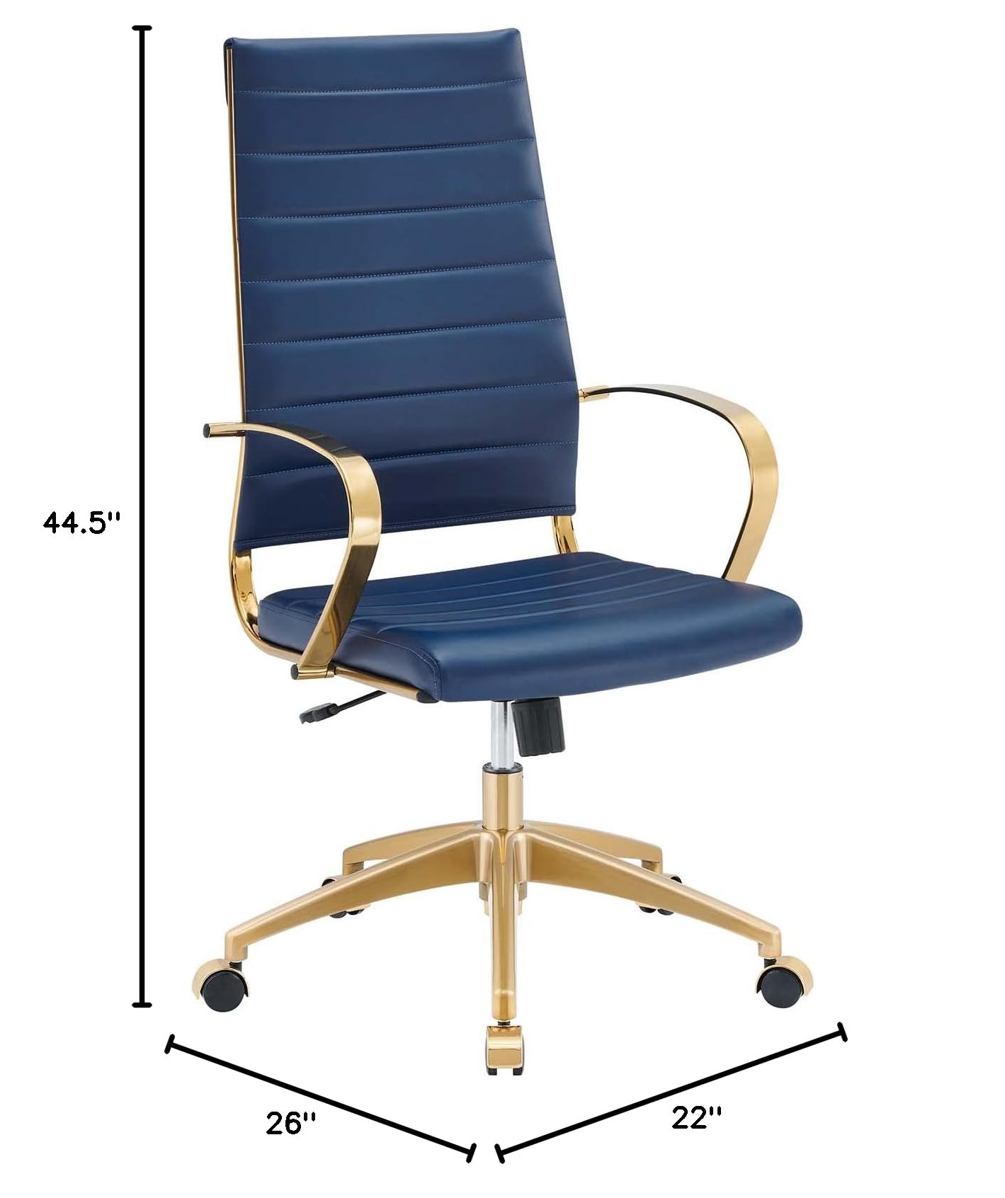 Modway Jive Ergonomic High Back Office Chair - Stainless Steel Frame with Gold & Navy Upholstery - Perfect for Home Office, Executive Workspace & Conference Room
