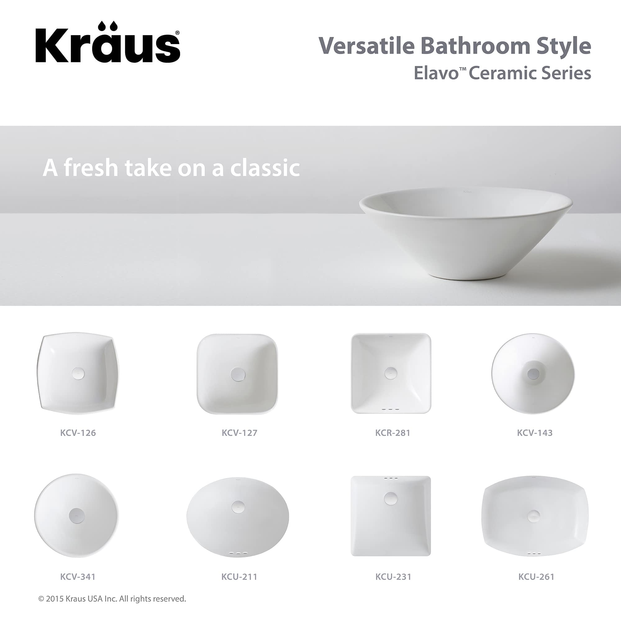 Kraus KCR-281-BN Modern Ceramic Square Semi-Recessed Bathroom Sink with Overflow & Pop-Up Drain - Brushed Nickel/White 16.25