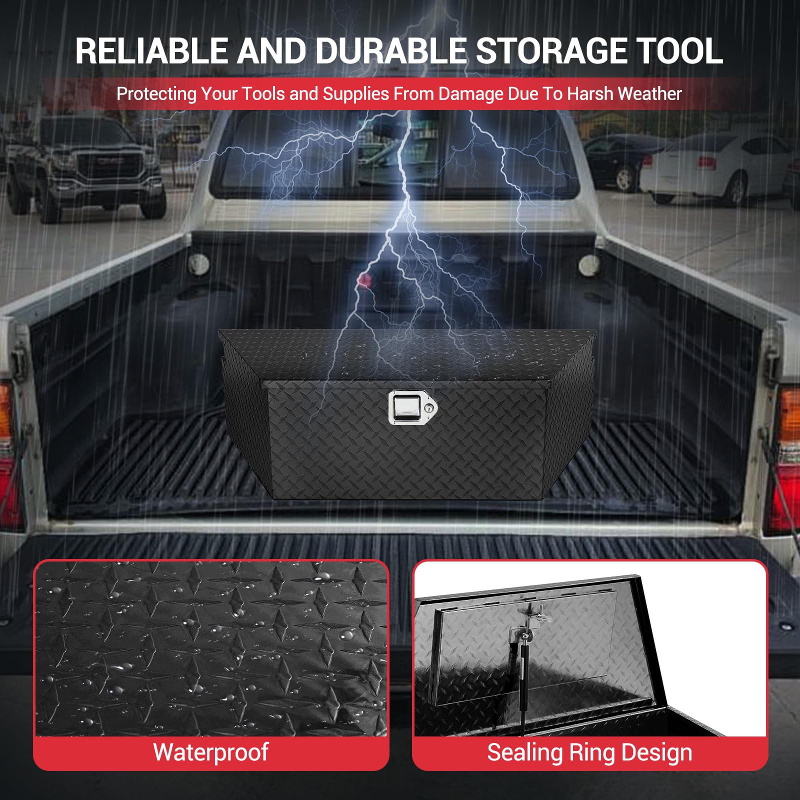 39-Inch Heavy Duty Aluminum Trailer Tongue Tool Box with Lock & Keys - Diamond Plate Waterproof Storage Box for Pickup Truck Bed, RV, Trailer - Secure Gear Storage for Camping, Road Trips & Work Sites (Black)