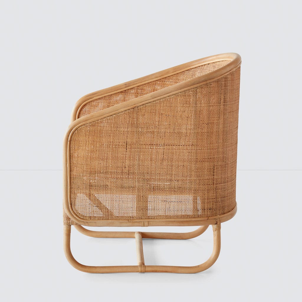 Lindu Cane Lounge Chair - Handwoven Rattan Patio Chair with Cushion - Perfect for Outdoor, Garden, Poolside & Balcony Relaxation