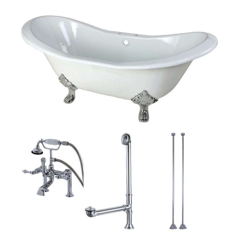Aqua Eden 72 Inch Cast Iron Double Slipper Clawfoot Bathtub with Faucet - Vintage Freestanding Soaking Tub for Bathroom & Spa Relaxation
